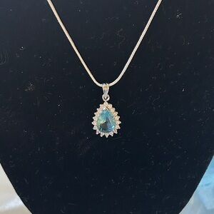925 Sterling‎ Silver Blue topaz Teardrop Pendant Necklace